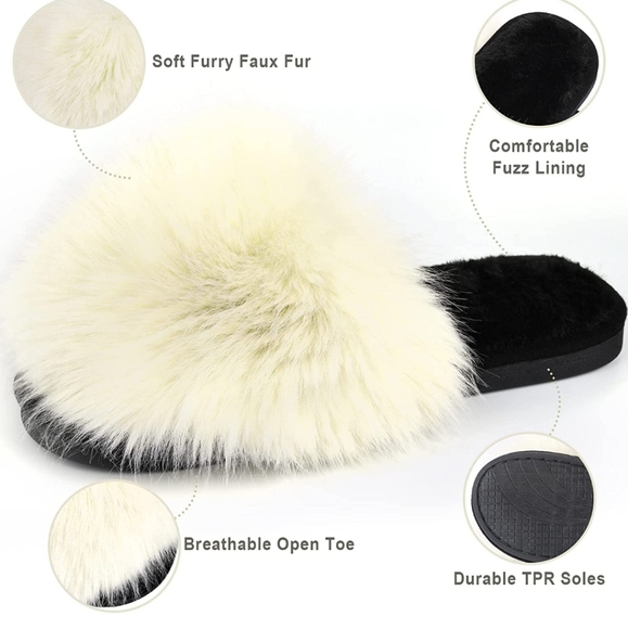 Fuzzy Slippers Women,Cozy Open Toe Fuzzy House Slippers - Picture 4 of 4